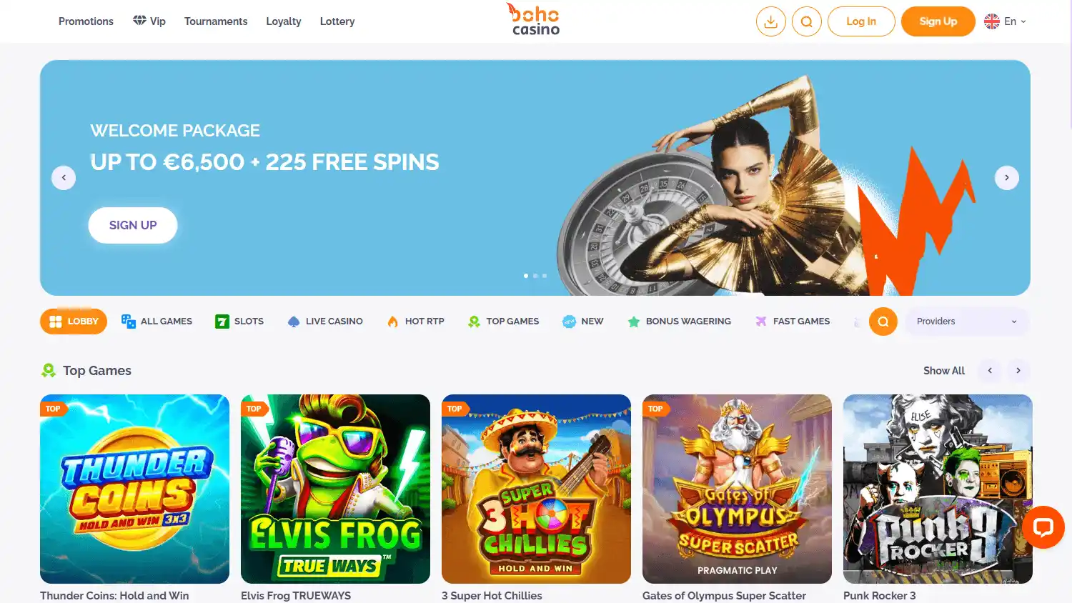 BOHO Casino homepage desktop screenshot