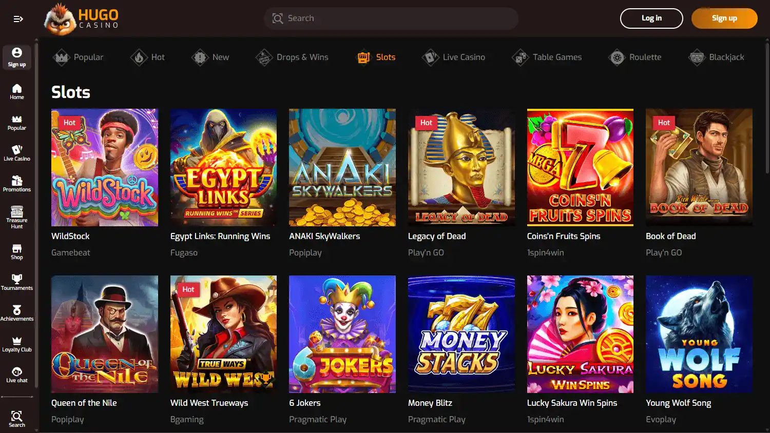 Hugo Casino game lobby screenshot