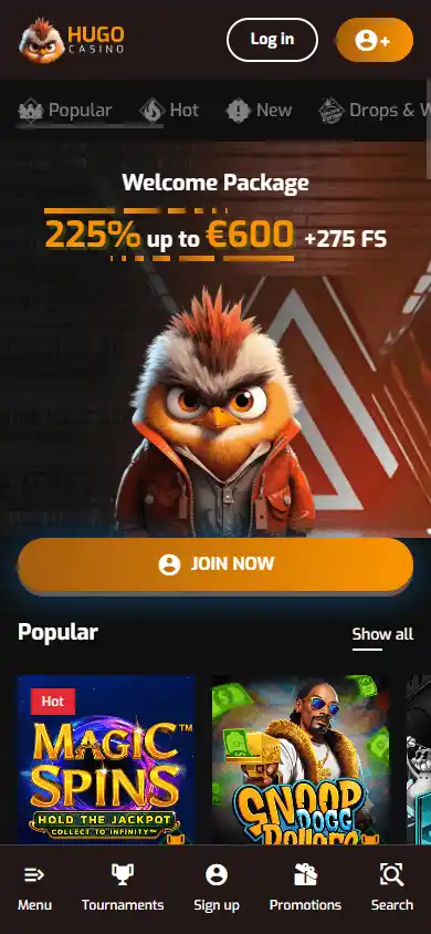 Hugo Casino mobile screenshot