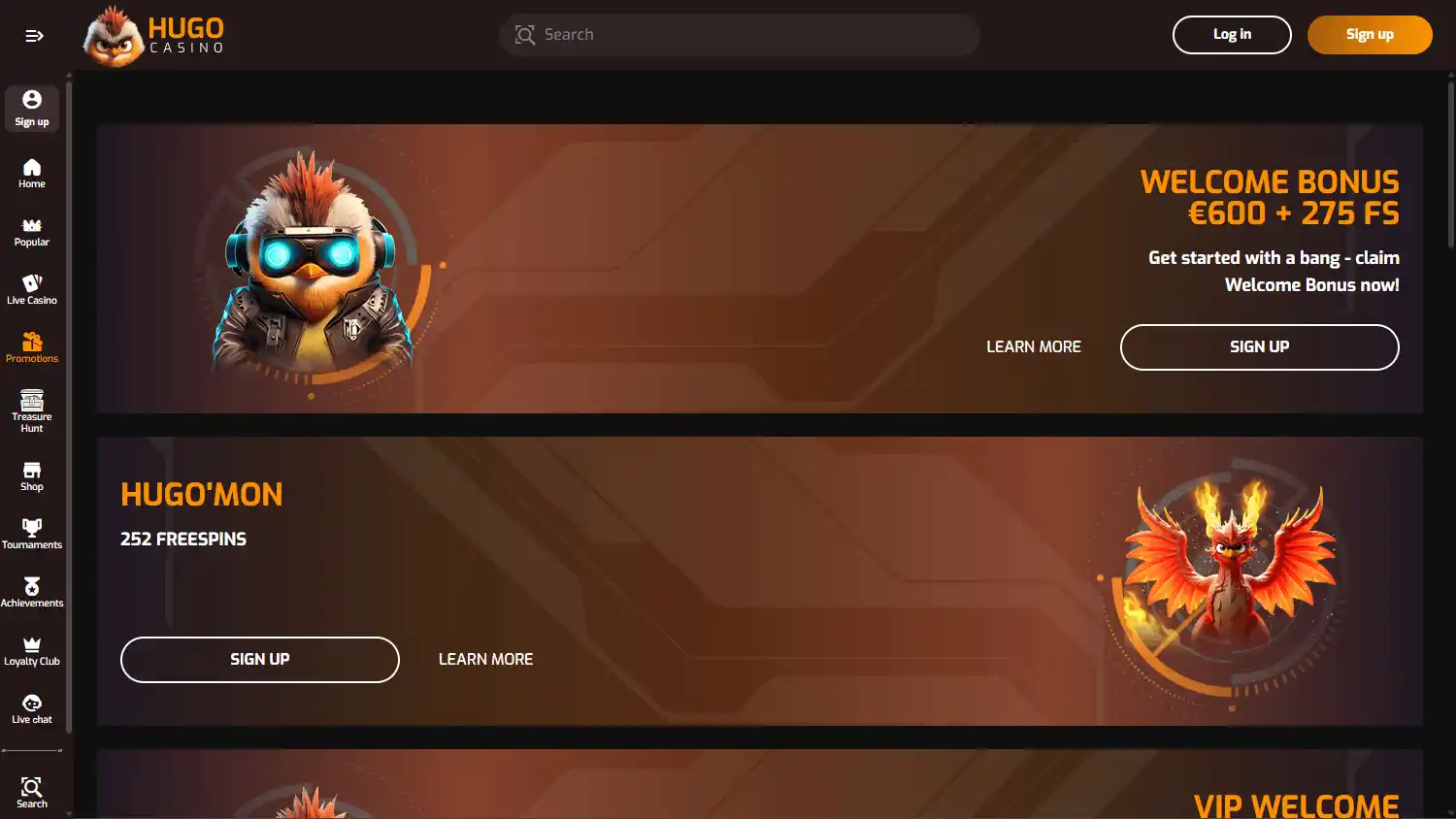 Hugo Casino promotions screenshot