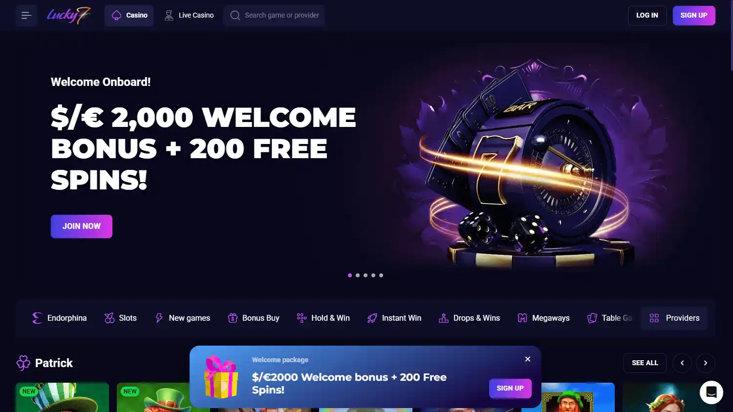 Lucky7even New Zealand homepage screenshot