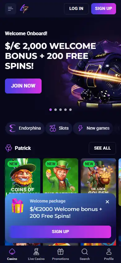 Lucky7even casino mobile screenshot