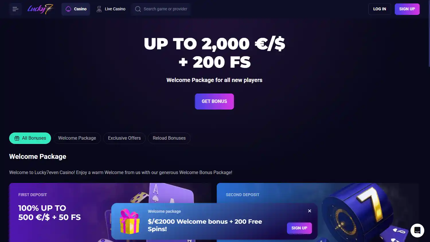 Lucky7even casino promotions screenshot