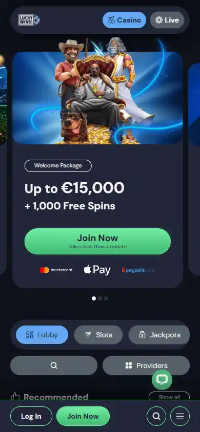 LuckyWins mobile version screenshot