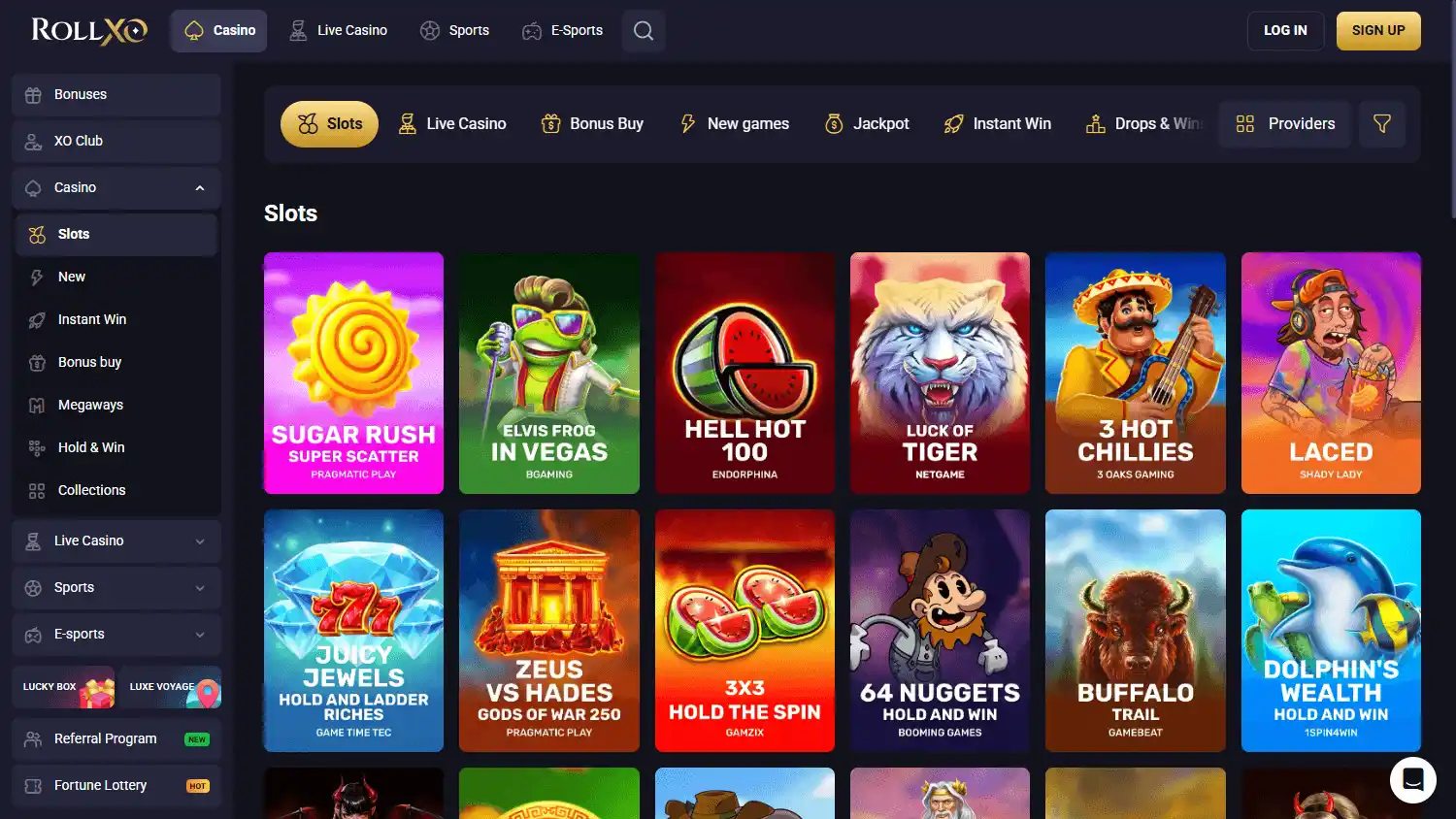 RollXO Pokies lobby screenshot