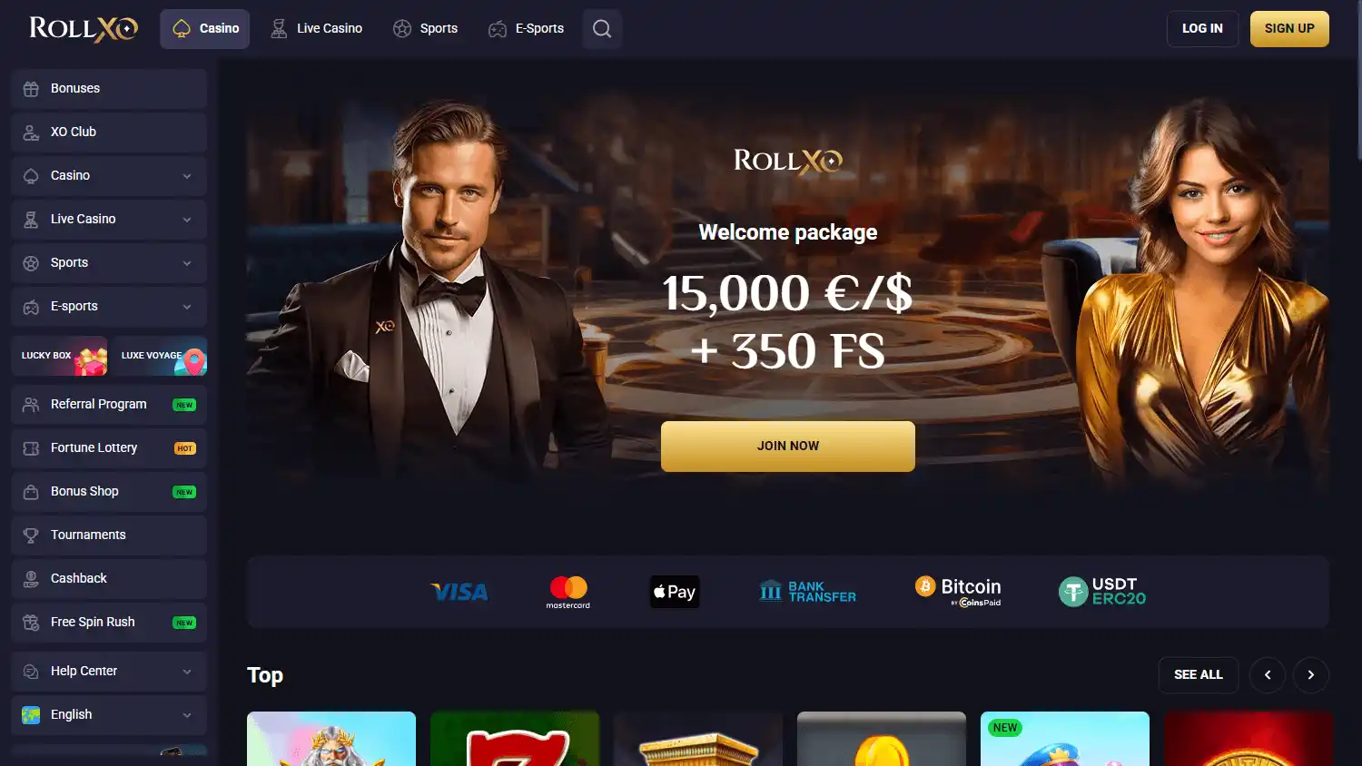 RollXO homepage desktop screenshot