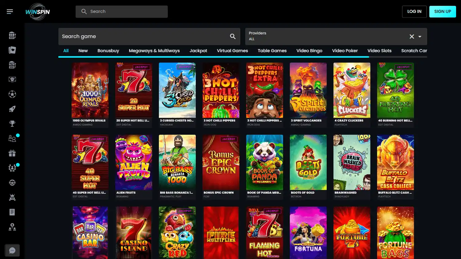 WinSpin casino game gallery screenshot