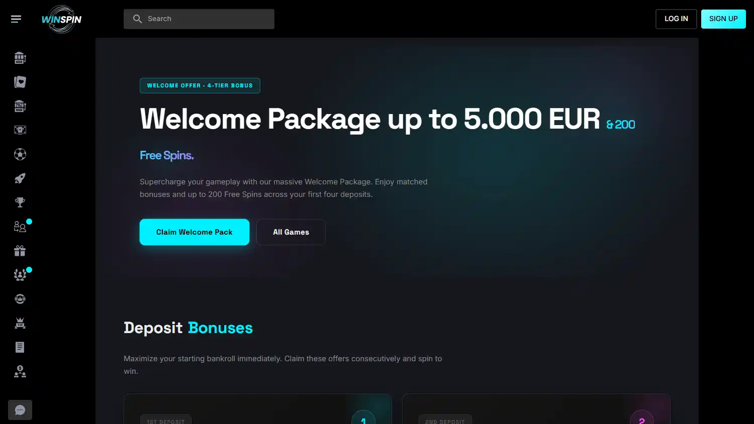 WinSpin promotions page screenshot