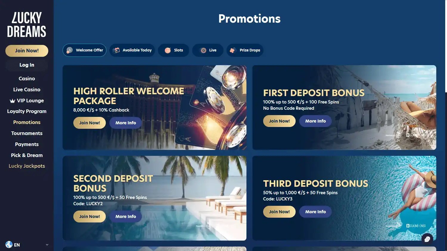 LuckyDreams pokies game lobby screenshot