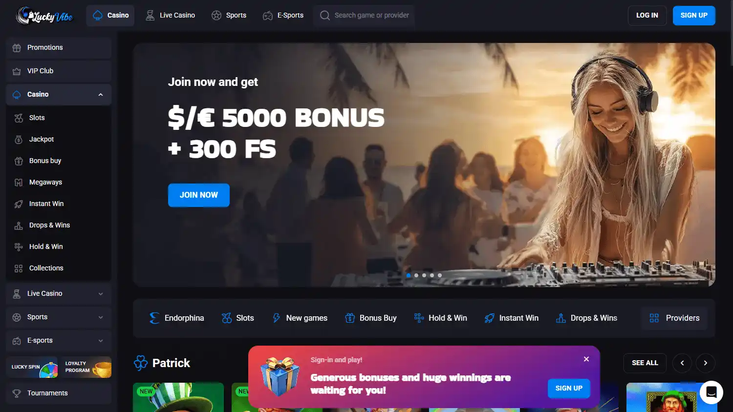LuckyVibe New Zealand homepage screenshot