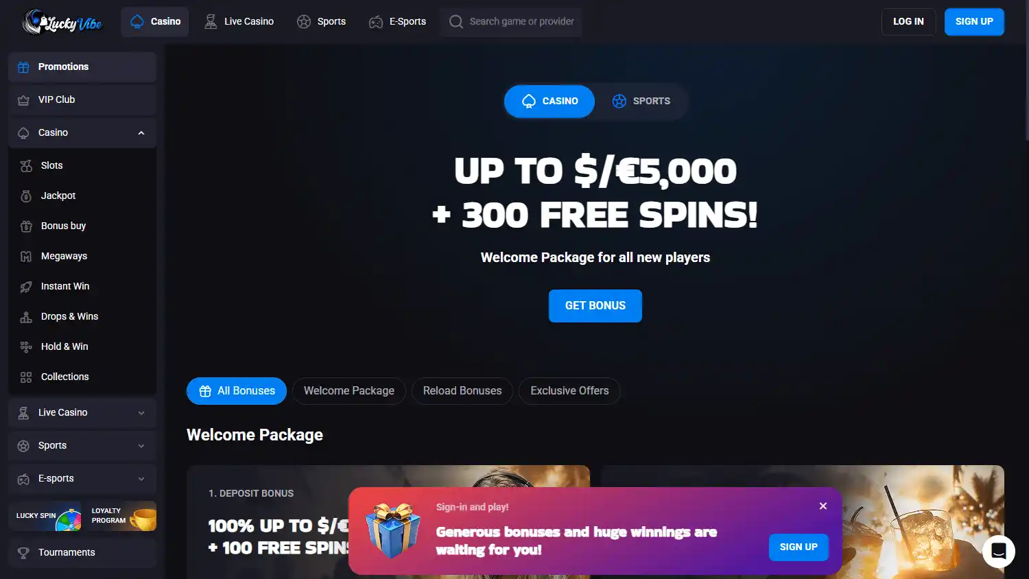 LuckyVibe promotions screenshot