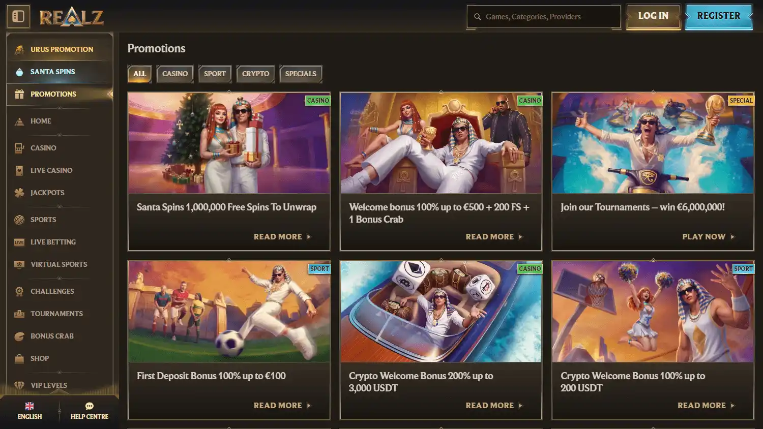 Realz casino promotions screenshot