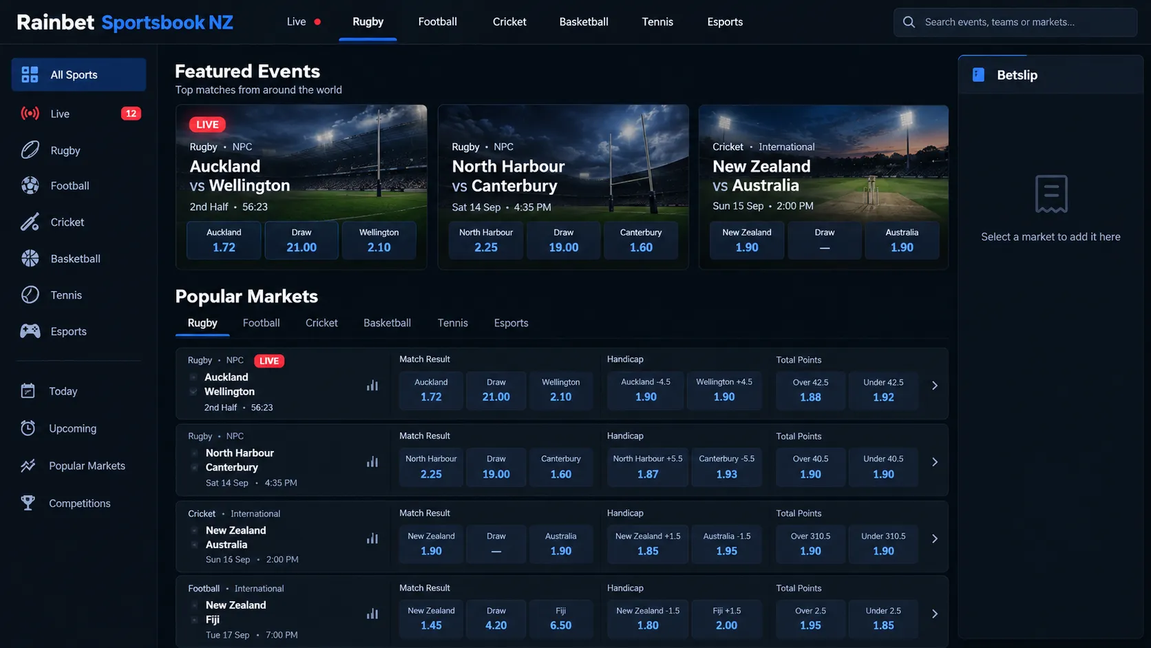 Rainbet Sportsbook NZ sports and betting markets